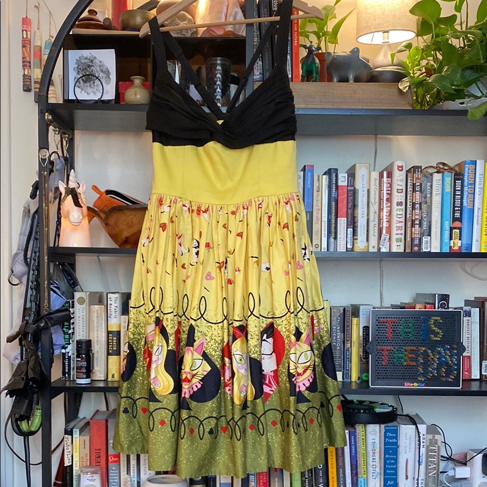 Pinup Couture 2X Dress with Disney Alice Yellow and Black Print